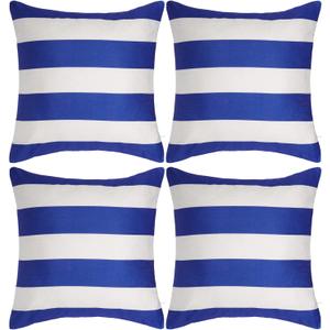 4 Pack Waterproof Pillow Covers Outdoor Throw Pillowcases Decorative Garden Cushion Case for Home Garden Patio Couch Balcony Striped (18 * 18 inch, Blue & White)