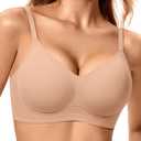 LetsJoli Jelly Bras for Women 2026 No Underwire Wireless Tshirt Bra Push Up Seamless Bralettes w Support (Beige, M)