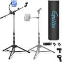GUITTO Microphone Floor Stand with Phone/Tablet Holder, Adjustable Boom Mic Stand with Heavy-Duty Base, Dual Device Mount for Streaming, Podcasting, Recording, and Live Performances GMS-04