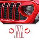 JeCar 9pcs Red Headlight Covers & Grill Inserts Trim Kit for 2024 2025+ Jeep Wrangler JL JLU Gladiator JT