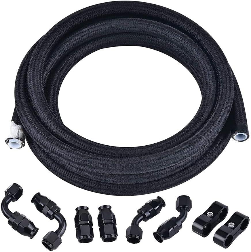 EVIL ENERGY 12AN PTFE Fuel Line Kit, AN12 E85 Nylon Braided Fuel Hose Black 10FT
