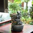 Indoor Fountain 4-Bowl Rockery Soothing Sound Tabletop Fountains Home/Office Decor Gift for Mom,Mother Day Present with A Small Plastic Pot to Grow Plant/Hebs by Yourself (Automatic Watering)