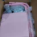 Furologee Pink Clothes Rack, Double Rods Clothing Racks for Hanging Clothes, Rolling Garment Racks with 3-Tier Shelves, Portable Rack with Wheels for Bedroom, Laundry, Living Room