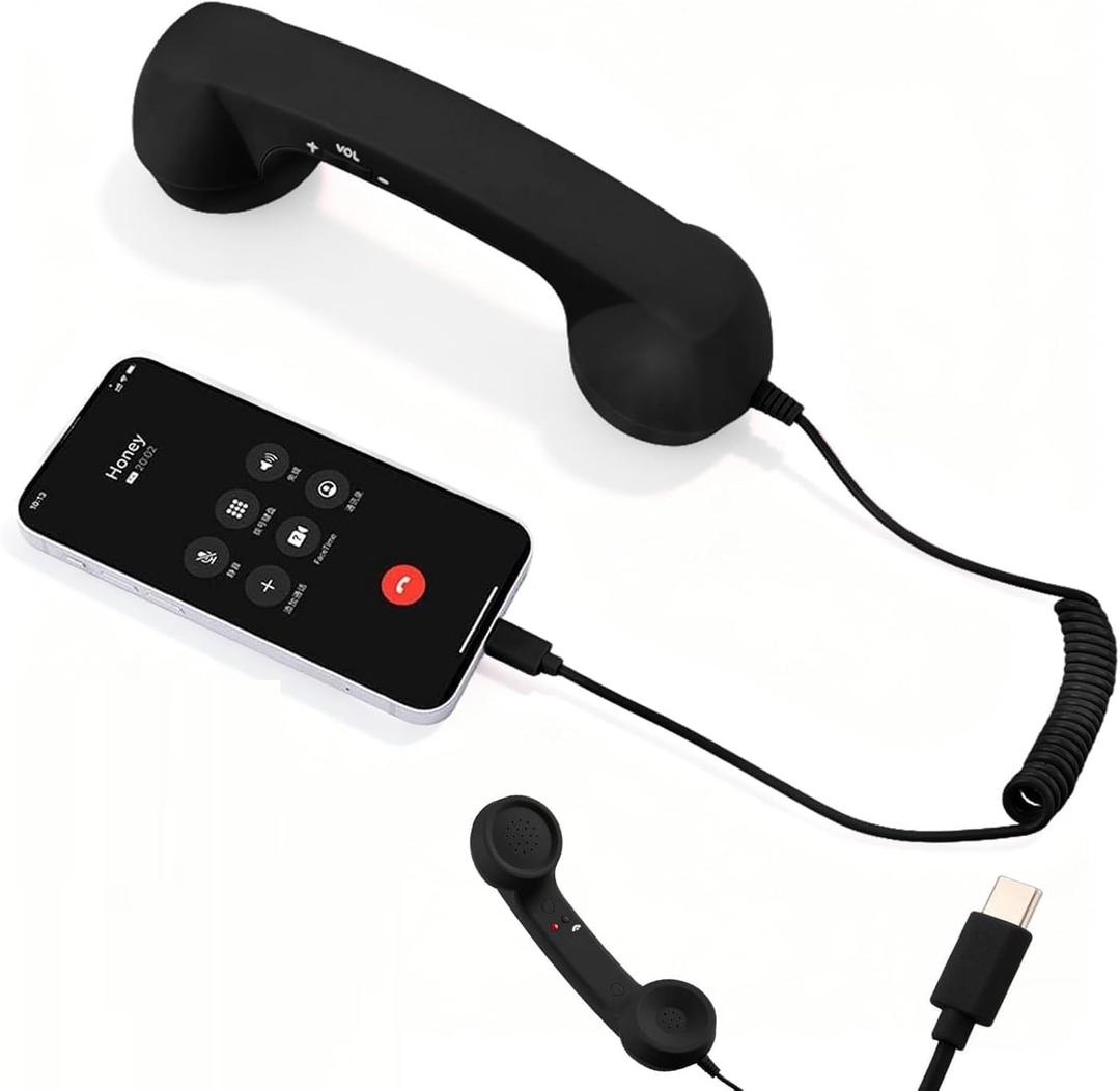 Retro Phone Handset for iPhone & Android, Cell Phone Receiver with Microphone & Speaker,90s Style Prop for Photos, Classic Vintage Telephone Receiver for Cell Mobile Phones (Black)