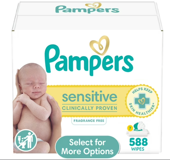 Sensitive Baby Wipes, 1-Ply, 6.7 x 7, Unscented, White, 84/Pack, 7/Carton