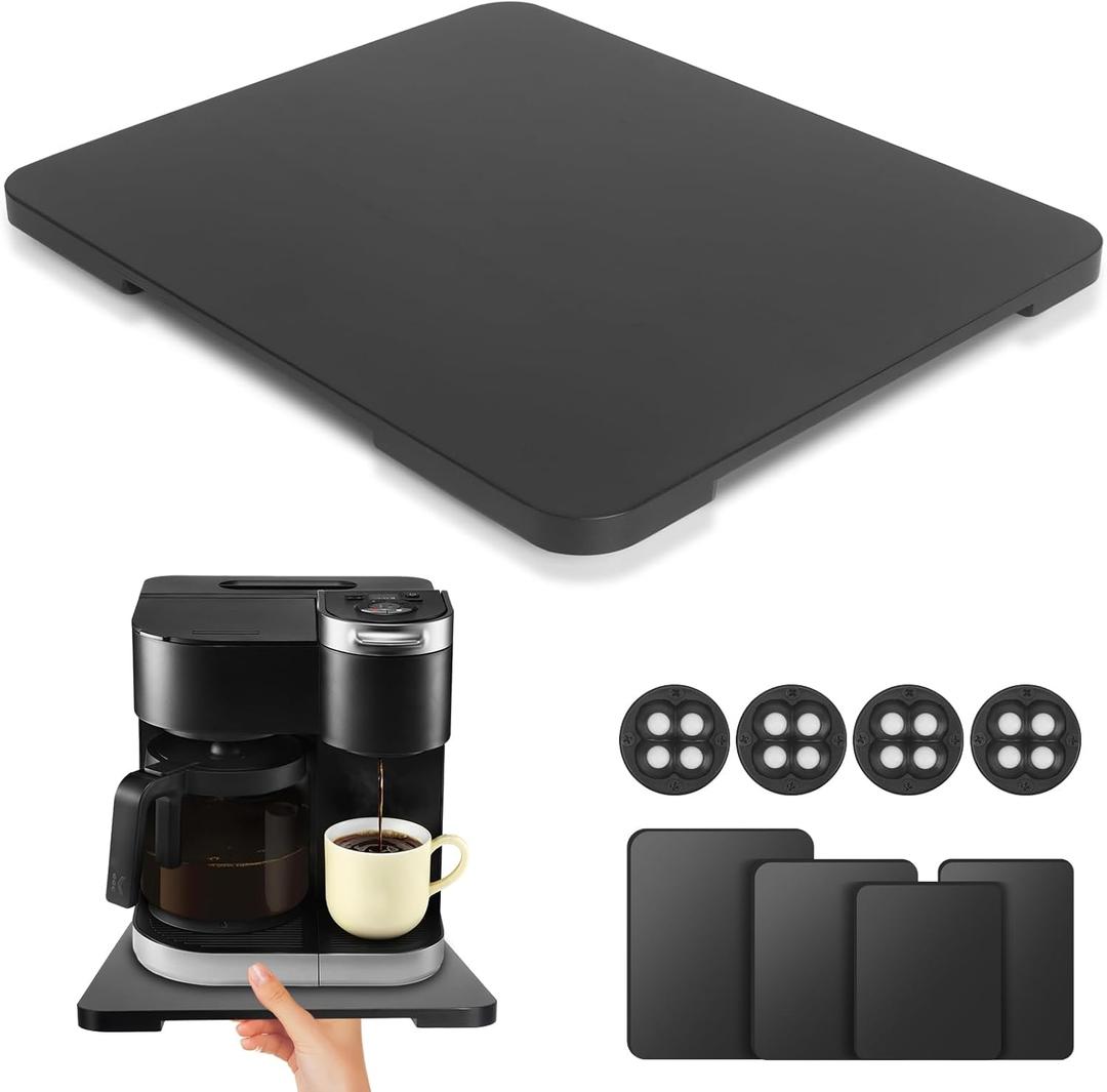 Appliance Slider 360° Rolling Tray for Coffee Maker Bamboo Coffee Pot Slider Tray Countertop Rotation Sliding Tray with Wheels, Small Appliances Mat Easily from Under the Cabinet Black(13.9"×11.6")