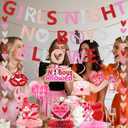 2 x Galentines Day Decorations for Party: Glitter Happy Galentines Day Banner Red Heart Garland No Boys Allowed Sign Hanging Swirls Honeycomb Centerpieces for Girls Night Party Decor