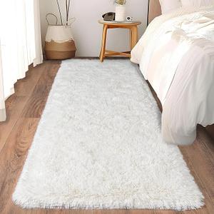 Ultra Soft Runner Rugs for Bedroom Hallways with Upgraded Non-Slip Rubber Backing & Thick Memory Sponge, 43x22 inches Fluffy Shag Throw Area Rug for Bedside Dorm Cream