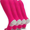 Ultrafun 4 Pairs Soccer Socks Men Youth Kids Cushioned Knee High Team Sports Football Socks (Pink, L)