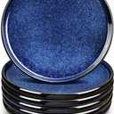 vicrays Ceramic Salad Plates Set - Porcelain 8 Inch Flat Dessert Appetizer Plate for Lunch Home Party Restaurant - Scratch Resistant Microwave Oven and Dishwasher Safe - Set of 6 (Blue)