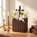 Thyle Religious Easter Table Decor Lent Decoration for Home Church Wooden Cross Woven Basket Christian Tabletop Decoration 9.8 In Jesus Christ Catholic Wood Crafted Cross with Base Foldable Organizer