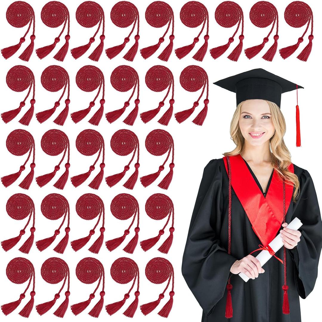 Woanger 30 Pcs 2026 Graduation Cords 67 Inch Braided Honor Cord with Tassels for College Graduation Students Bachelor Master Doctor Grad Decor(Maroon)