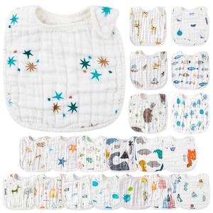 Zainpe Muslin Cotton Baby Bibs - 20Pcs Snap Baby Drooling Bib, Giraffe Penguin Star Pattern Soft Absorbent Adjustable Infants Burp Cloths for Newborns Boys Toddlers Feeding Teething Eating 0-36 Months
