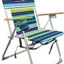 Caribbean Joe Folding Beach Chair, 4 Position Portable Backpack Foldable Camping Chair with Headrest, Cup Holder, and Wooden Armrests, 300 lb Capacity (Blue, Lime Stripe)