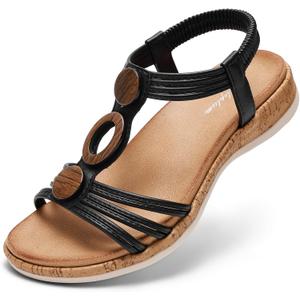 Littleplum Women Flats Sandals Arch Support Open-Toe Casual Summer Low Wedge Shoes for Daily Beach Walking Dressy Comfy Summer Sandals