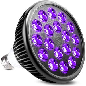 KINGBO Black Light Bulb, 36W LED Blacklight Bulbs E26 PAR38 Glow in The Dark, 395nm LEDs for Blacklight Party, Fluorescent Art, DJ Dance Party, Holiday Decorations, Acrylic Pouring Light (1 Count (Pack of 1))