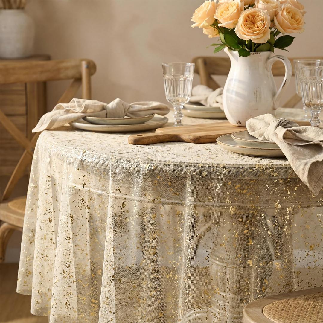 Horaldaily Beige Gold Gauze Tablecloth 60x60 Inch Round
Golden Sequin, Sheer Tulle Cheesecloth, Wedding Baby Shower Ceremony Birthday Decor