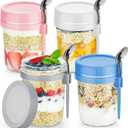 DRKIO 4 Pack Overnight Oats Containers with Lids and Spoons 16 Oz Glass Mason Jars for Overnight Oats Leak Proof Oatmeal Container Great for Cereal Fruit Vegetable Milk Salad Yogurt Meal Prep