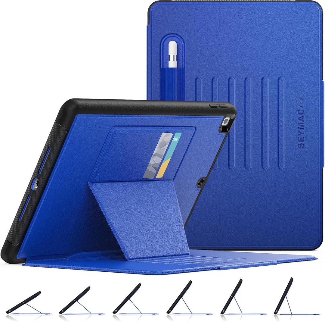 SEYMAC stock Case for iPad 9th/8th/7th Generation 10.2'', Strong Magnetic Auto Sleep Shockproof Case with Absorbing Multi-Angles Stand, Pen Holder, Card Slot (Blue)