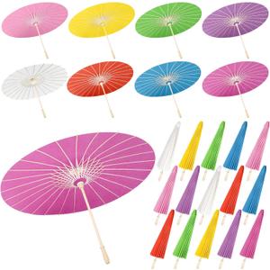Aodaer 24 Pack Paper Umbrellas Chinese Japanese Parasol 33 Inches Paper Decorative Oiled Paper Umbrella DIY Painting Crafts for Wedding Bridal Party Decor Photography Props, 8 Colors, 33 inches/84 cm