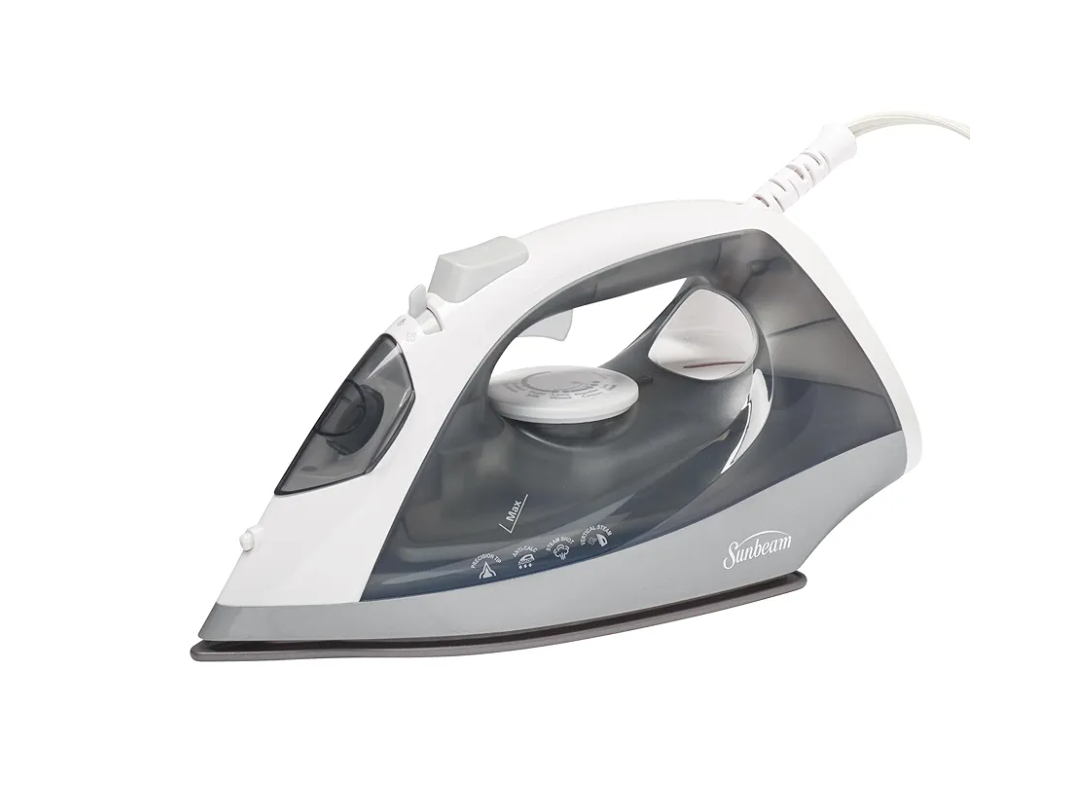 Sunbeam Classic Steam Iron, 1200 Watts, Non-Stick Soleplate, Powerful Shot of Steam, Horizontal or Vertical, Auto Shut-Off, Anti-Drip, Spray Mist, White/Grey