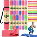 Hoolerry 36 Pieces Yoga Mats Sets Includes 12 Pcs Yoga Mats Bulk 68 x 24 x 6mm Thick Exercise Mat Non Slip 12 Resistance Bands 12 Carrying Straps for Women Girls for Gym Pilates(Bright Colors)