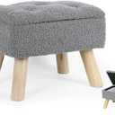 OGEMXU Storage Ottoman, Small Storage Ottoman Foot Stool with Wood Legs, Teddy Velvet Rectangular Foot Rest for Chair, Soft Sponge White Footstool for Living Room, Couch, Bedroom, Dorm (Grizzly)14.5"D x 11"W x 11"H