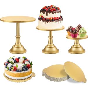 3 Pcs Cake Stand with 20Pcs Cakeboard Round, Cake Stand Set Disc Diameter 8" 10" 12", Perfect Dessert Table Display Set, Cupcake&Cake Stands for Party, Wedding, Birthday (Gold)