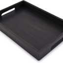 EDHAS Acacia Wood Rectangle Black Serving Tray for Breakfast Dinner Drinks Kitchen Dining Living Bathroom with Handle (15" x 10" x 1.6")