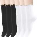 Chalier 6 Pairs Womens Crew Socks, Retro Casual Knit Socks Soft Cotton Sock for Women