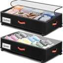 Under Bed Storage with Wheels 2-Pack  66L XXL Larger Stackable Under Bed Storage Containers with Clear Window & Labels, Rolling Under Bed Drawers for Clothes, Shoes, Blankets (Dark Grey) (DeepDrak)