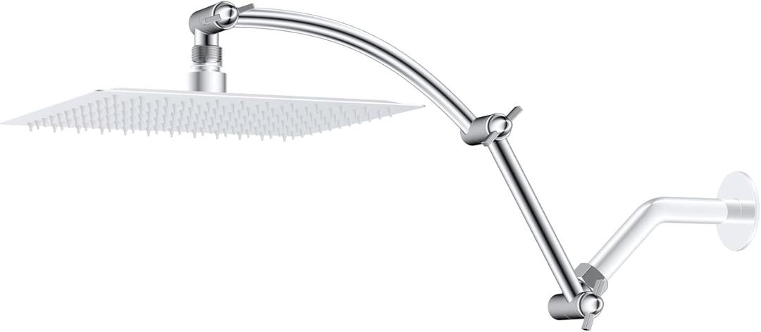 Hibbent All Metal 16'' Shower Head Extension Arm Solid Brass Flexible Height & Angle Adjustable Shower Arm Extender with Lock Joint, Universal Connection Stainless Steel Pipe Height Extending, Chrome