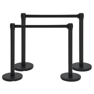 Crowd Control Stanchion Set, 4 Pack Black Stanchions with 6.6Ft Sturdy Retractable Belts, Crowd Control Barriers for Parties, Airport Lines, Events, Weddings