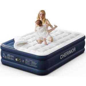 CHERIMOR Queen Air Mattress with Built-in Pump & Luxury Quilted Topper (Washable&Detachable), 20" Raised Comfort, 800lb Support, 4.5 Min Fast Inflate, Blow up Mattress for Guest Camping & Home