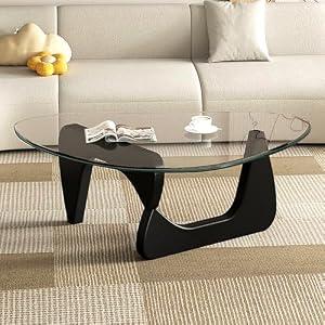 Glass Coffee Table, Mid Century Modern Coffee Table, Coffee Table for Living Room Center Table Suitable for Bedroom Living Room Reception Office Tables (Black/Transparent, Large)