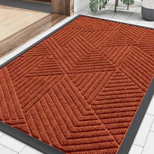 Smiry Front Door Mat Outside Entrance, Heavy Duty Sturdy Natural Rubber Doormat, Trap Dirt and Moisture, Easy Clean Low Profile Mats for Indoor Outdoor Entry, Irregular Triangle (29.5x17, BRN-Orange)