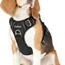 Funfox Dog Harness Medium Sized Dog, Vertical Handle Easy Control, No Pull Pet Vest Adjustable with 2 Leash Clips, Soft Material, Reflective Safe Night Walking, Black, M