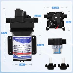 RV Water Pump 3.0 GPM,55 PSI,12 VDC, 4138-111-E65/4138-111-A65 Quiet Fresh Water Pump with Detachable Filters, Self-Priming up to 6 Feet, Water Delivery Pump for RV, Garden, Camperor Marine Use
