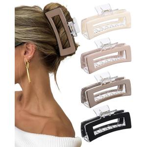 Molans 5Inch Large Hair Claw Clips 4 PCS for Women - Acrylic Hair Accessories for Thick Hair and Long Hair, Big Strong Durable Hair Applique, Oversized Non-slip Rectangle Butterfly Jaw Hair Clips (Rectangle-Solid Color)
