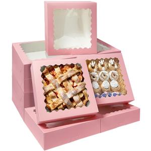 Bakepacker 20pcs Pink Pie Boxes 12x12x3 inches Easy Assemble Macaroon Cookie Boxes Bakery Boxes with Window for Bakery (Auto-pop Up)