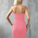 Missufe Women's Sleeveless Spaghetti Strap V Neck Tulip Hem Ruched Party Cocktail Bodycon Short Dress (Pink)