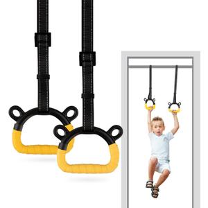 EXQ Home Kids Gymnastic Rings Pull up Rings for Chlidren Exercise, Indoor Gym Ring, Kids Gymnastics Rings with Adjustable Straps, Load Bearing 220lb, Yellow Hands Tape (NO Bar)