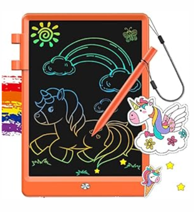 FLUESTON LCD Writing Tablet, 10 Inch Doodle Board Toys Gifts for 3-8 Year Old Girls Boys, Colorful Electronic Board Drawing Pad for Toddler Easter Basket Stuffer for Kids, Educational Travel Toy (11"W x 7.5"H, Orange)