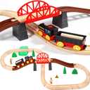 Asweets Wooden Train Set for Toddler,40 Piece with Train Track Electric Operated Fits Thomas,Brio,Melissa and Doug Magnet Battery Train Toy for 3 4 5 Years Old Boys