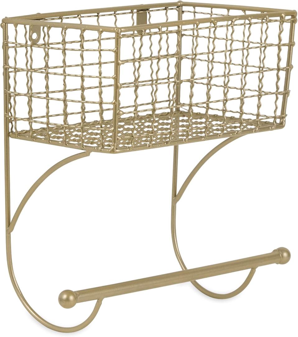 DII Rustic Farmhouse Bathroom Dcor, Metal Storage, Small Towel Bar, Gold