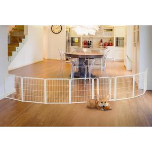 FXW Dog Gate Extra Wide Designed for Indoor Use, Adjustable Width Up to 183-inch Wide (24" H 8 Panels for Puppies and Small Dogs), White