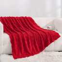 Red Fleece Throw Blanket 60”×80”Checkered Design for Couch Sofa | Super Soft Cozy Plush Microfiber 3D Square Pattern Flannel Blanket for Bed Lightweight for Adults,Woman