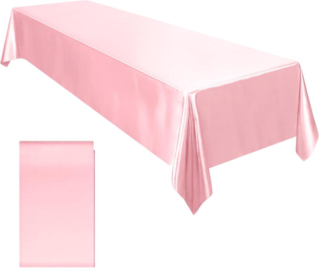 Ruisita Satin Party Tablecloth Table Cover 58 x 102 Inches Wedding Rectangle Bright Silk Tablecloth Smooth Fabric Tablecloths Table Decor for Wedding Banquet Party Decoration, Light Pink