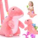 OUOZZZ Pink Dinosaurs Stuffed Animals with 4 Babies Inside - Girl Dinosaur Plush Toys for Kids 3-5 Birthday Gift Toddler with Shoulder Strap