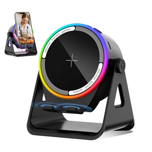 Wireless Induction Speaker, 5-in-1 Bluetooth 5.3 Phone Stand with 360° Rotation & RGB Ambient Light - Cool Tech Gadgets Gifts for Men Women Dad Mom - Compatible iPhone/Android/iPad/Samsung (Black)